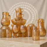Luxury Amber Gold Medusa Pattern Glassware Set – Jugs, Goblets, & Serving Bowls 28 Pieces Set