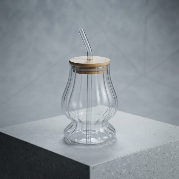 Glass Tumbler with Bamboo Lid and Straw