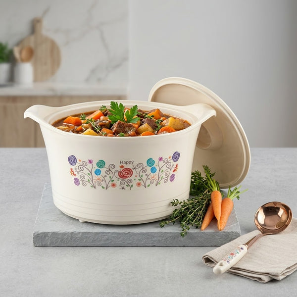 Happy Floral Off-White Insulated Hotpot / Casserole