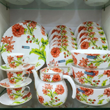 Premium Floral Opalware Dinner Set with Matching Tea Set & Casseroles (Orange Floral Design)