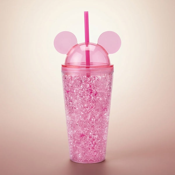Pink Glitter Mickey Mouse Ear Tumbler with Lid and Straw