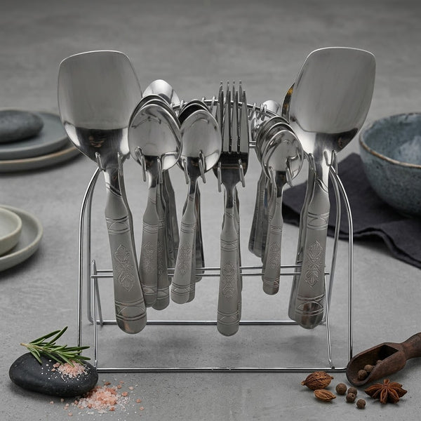 Stainless Steel Cutlery Set with Standing Metal Rack (24-Piece)