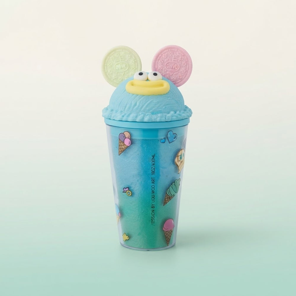 Blue Ice-Cream Cone Character Tumbler with Cookie Ears and Lid