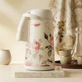 Cream Floral Airpot Vacuum Flask / Thermal Beverage Dispenser with Pink Rose Print