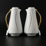 Regal White Curved Vacuum Flask / Thermal Tea Pot with Gold Accents