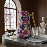 Lavidar Floral Print Vacuum Flask / Thermal Tea Pot with Gold Handle (Purple & Pink Floral Pattern)