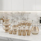 Luxury Gold Grid Pattern Glassware Set – Jugs, Goblets, & Serving Bowls 28 Pieces Set