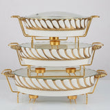 Luxury White & Gold Ceramic Chafing Dish Buffet Server Set with Warmer Stands (Set of 3)
