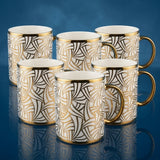 White Ceramic Tea Mug with Gold Geometric Swirl Pattern (6 Pieces Set)