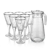 6pcs Water Set with Frosted Panel Pattern and Silver Border
