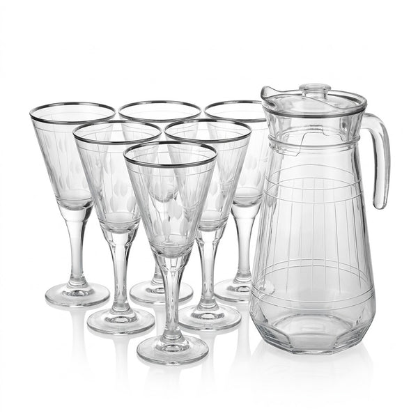 6pcs Water Set with Frosted Panel Pattern and Silver Border