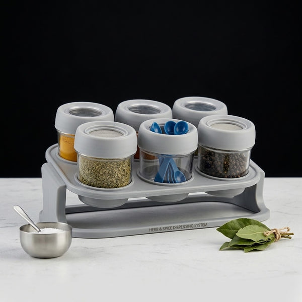 Grey Plastic Spice Container Set with Rack (Spice Rack Stand)
