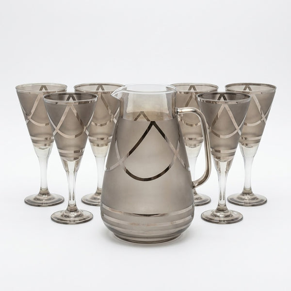 Smoke Grey 6pcs Water Set with Elegant Golden Curved Line Design