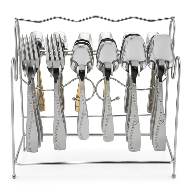 Embossed Pattern Stainless Steel Cutlery Set with Wire Stand