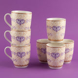 Purple & Yellow Damask Pattern Ceramic Tumbler / Cup (6 Pieces Set)