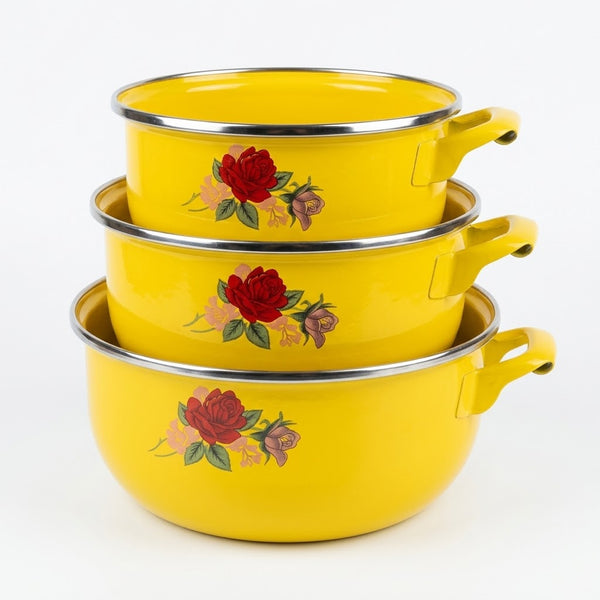 Yellow Floral Design tamb chenni Serving Bowl Set With Handles