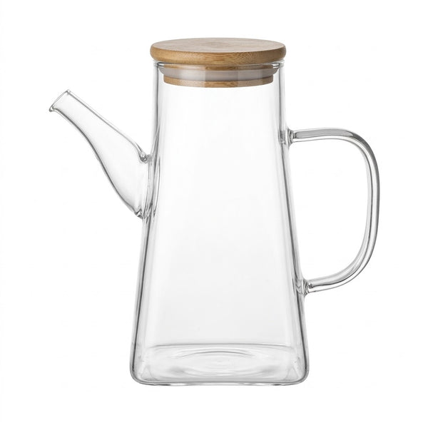 Transparent Glass Oil Dispenser Bottle With Bamboo Wooden Lid