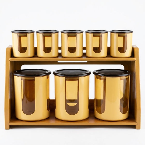 Beige / Yellow Plastic Spice Jar and Container Set with Stand
