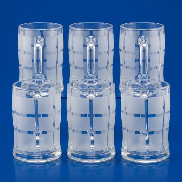Frosted Checkered Glass Tea Mug / Coffee Cup (6 Pieces Set)