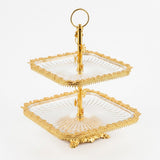 2-Tier Golden Rimmed Square Glass Cake & Serving Stand