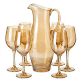 Amber / Gold Metallic Finish Elegant Water Jug and Glass Set with 6 Glass