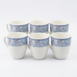 White Ceramic Mug with Blue Floral Border Print (6 Pieces Set)