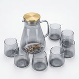 Grey Glass Pitcher and Tumbler Set with Golden Lid (Cold Water Jug Set)