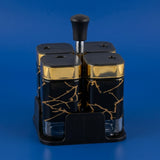 4 pieces with stand Black And Gold Marble Design Glass Spice Container Set With Stand