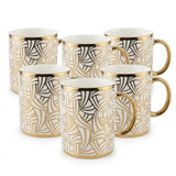 White Ceramic Tea Mug with Gold Geometric Swirl Pattern (6 Pieces Set)