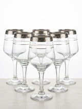 Clear Glass Goblet with Silver Rim & Band Design (6 Pieces Set)