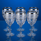 Frosted Pattern Glass Goblet with Silver Rim (6 Pieces Set)