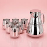 Silver Metallic Glassware Water Pitcher Set with Greek Key Pattern Border (Jug with 6 glass)
