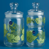 Luminarc Green Floral Glass Storage Jars Set with Lids