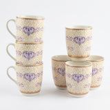 Purple & Yellow Damask Pattern Ceramic Tumbler / Cup (6 Pieces Set)