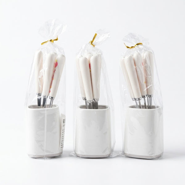 Riancy Creative Design Ceramic Dessert Spoon Set With Holder