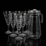 6pcs Water Set with Frosted Panel Pattern and Silver Border
