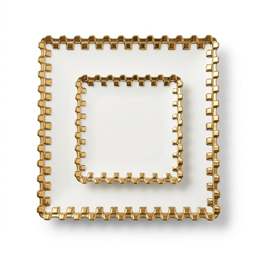7 pieces cake set square Ceramic Serving Tray Set Gold Border Ke Sath
