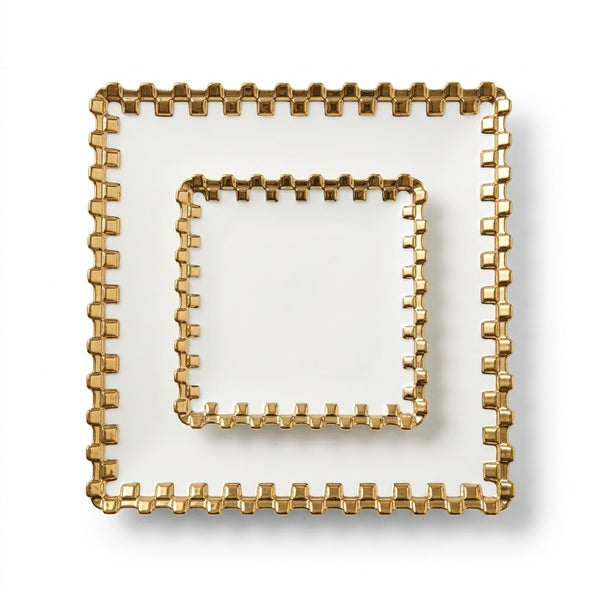 7 pieces cake set square Ceramic Serving Tray Set Gold Border Ke Sath