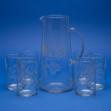 Elegant Frosted Heart and Leaf Pattern Clear Glass Pitcher Set (Jug with 6 glass)