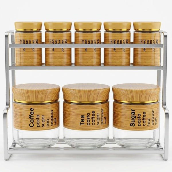 Glass Kitchen Canister Set with Wooden Finish Lids