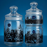 Luminarc Black Floral Glass Storage Jars Set with Lids