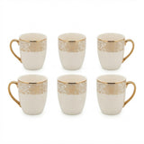 White Ceramic Tea Mug with Gold Floral Art Pattern (6 Pieces Set)