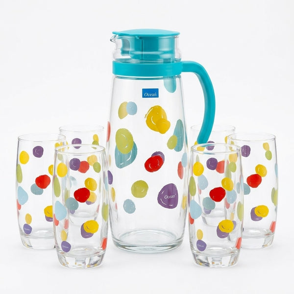 Ocean Glass Jug And Glass Set With Colorful Dots Design