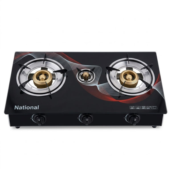 National 3-Burner Tempered Glass Top Gas Stove