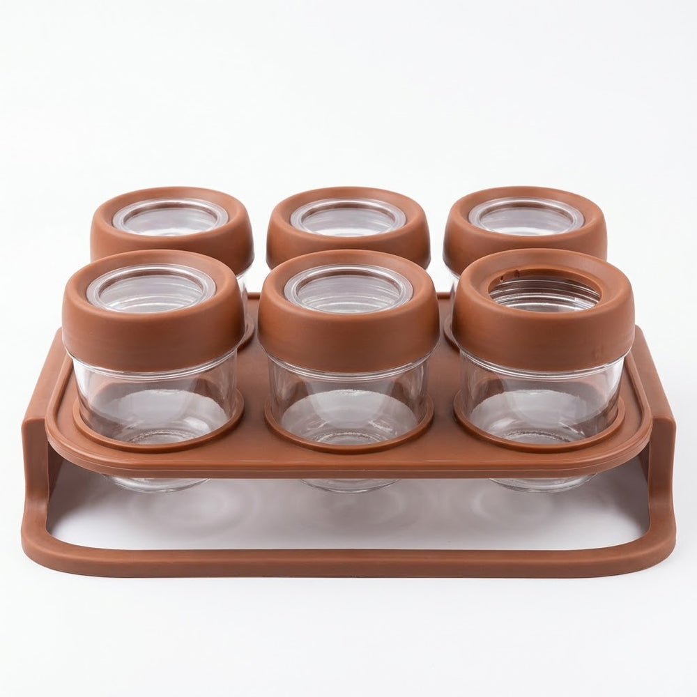 Brown Plastic Spice Container Set with Stand