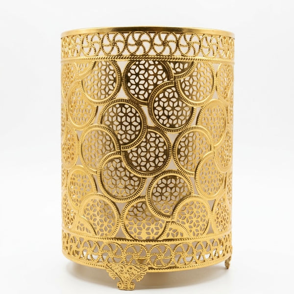 Golden Circular Cutout Pattern Metal Jar Holder / Stand