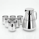 Silver Metallic Glassware Water Pitcher Set with Greek Key Pattern Border (Jug with 6 glass)