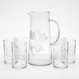 Elegant Frosted Heart and Leaf Pattern Clear Glass Pitcher Set (Jug with 6 glass)