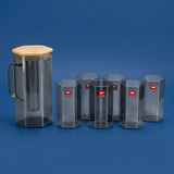 Shine Max Hexagonal Glassware Pitcher and Tumbler Set with Wooden Lid (Jug with 6 glass)