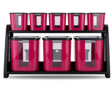 Red & Black Plastic Kitchen Container Jar Rack Set